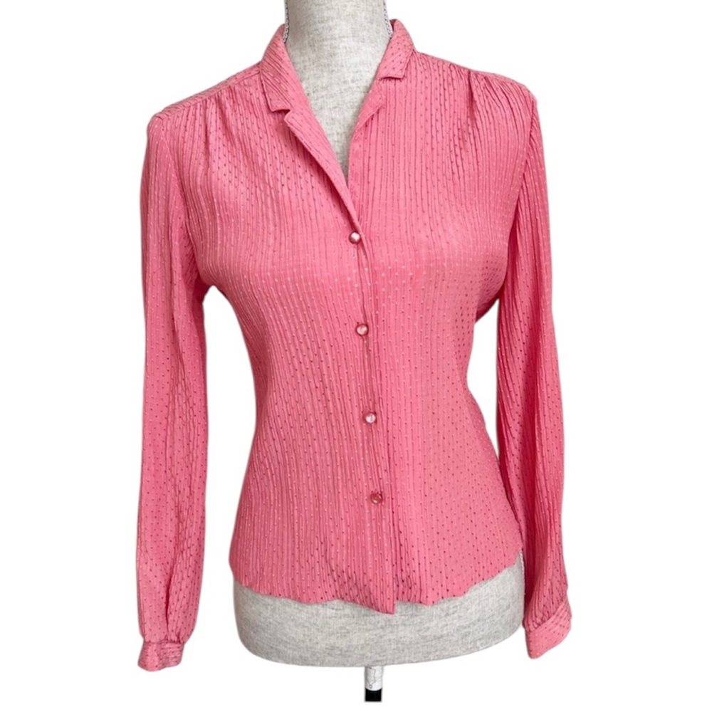 Vintage Swiss Dot Blouse Button Down Top Branch Div of Joshua Tree Pink 60s 70s